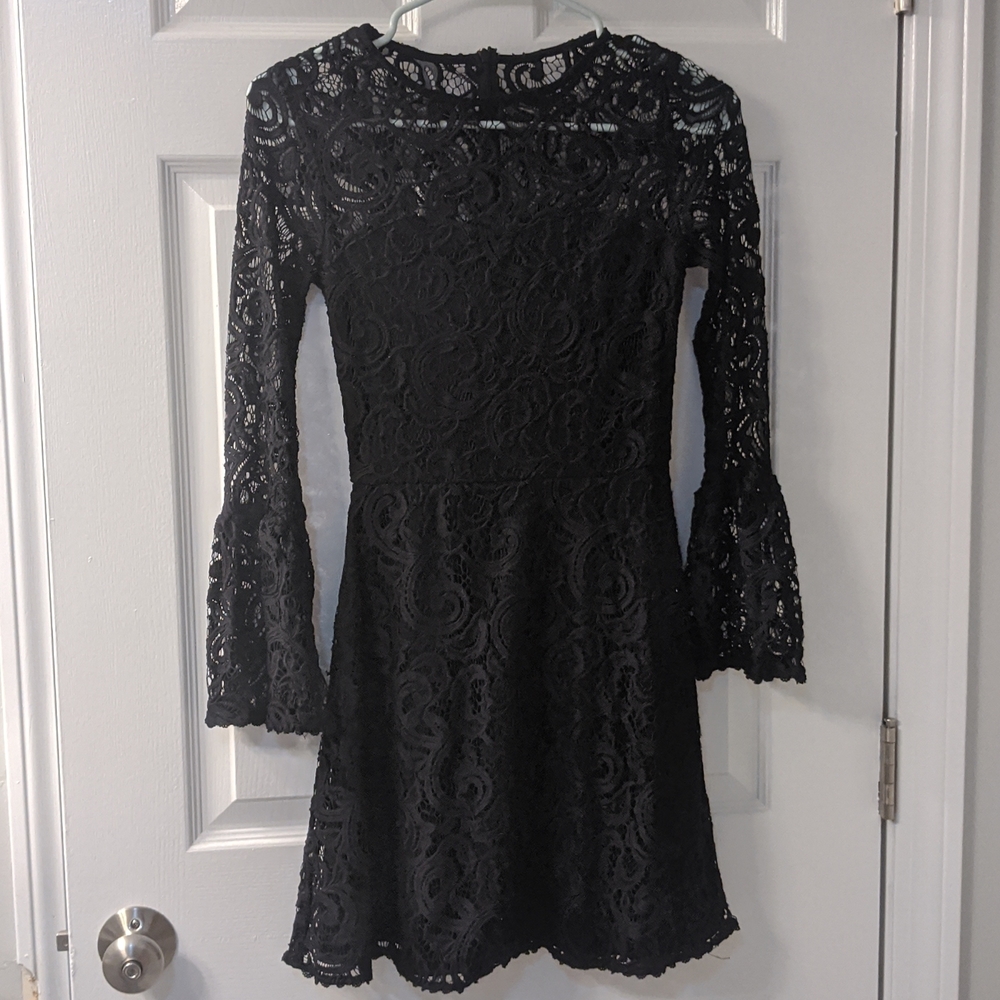 Black Lace Bell Sleeve Dress
